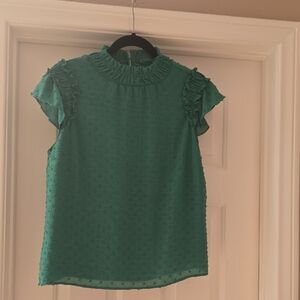 CeCe Teal Ruffled Blouse